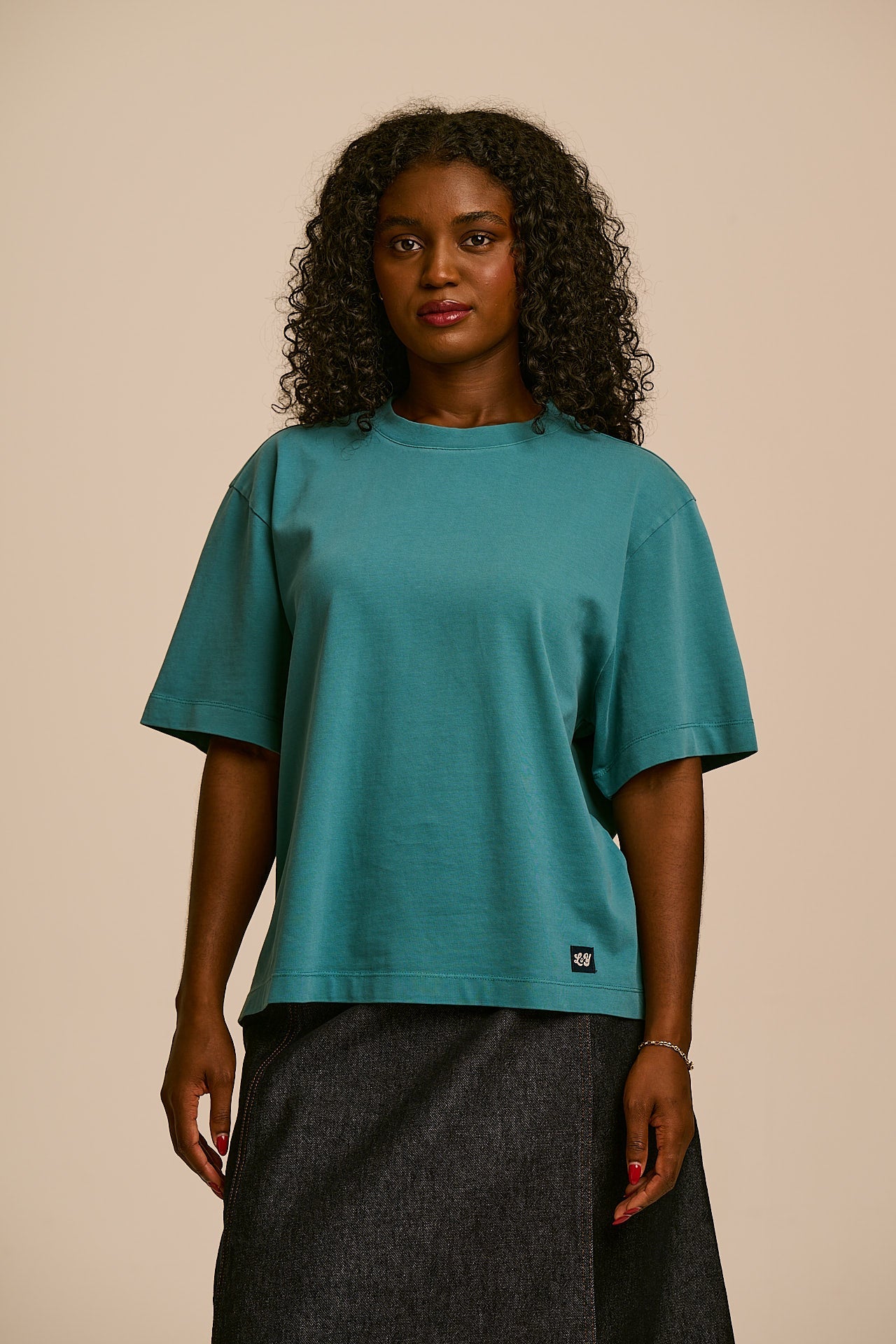 Noa - Cotton Boxy T-Shirt in Washed Dragonfly Blue
