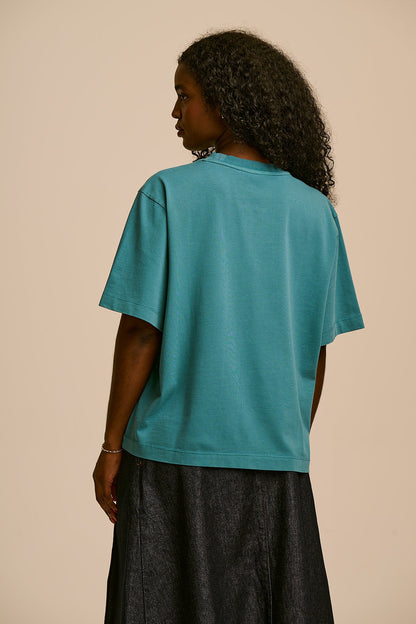 Noa - Cotton Boxy T-Shirt in Washed Dragonfly Blue