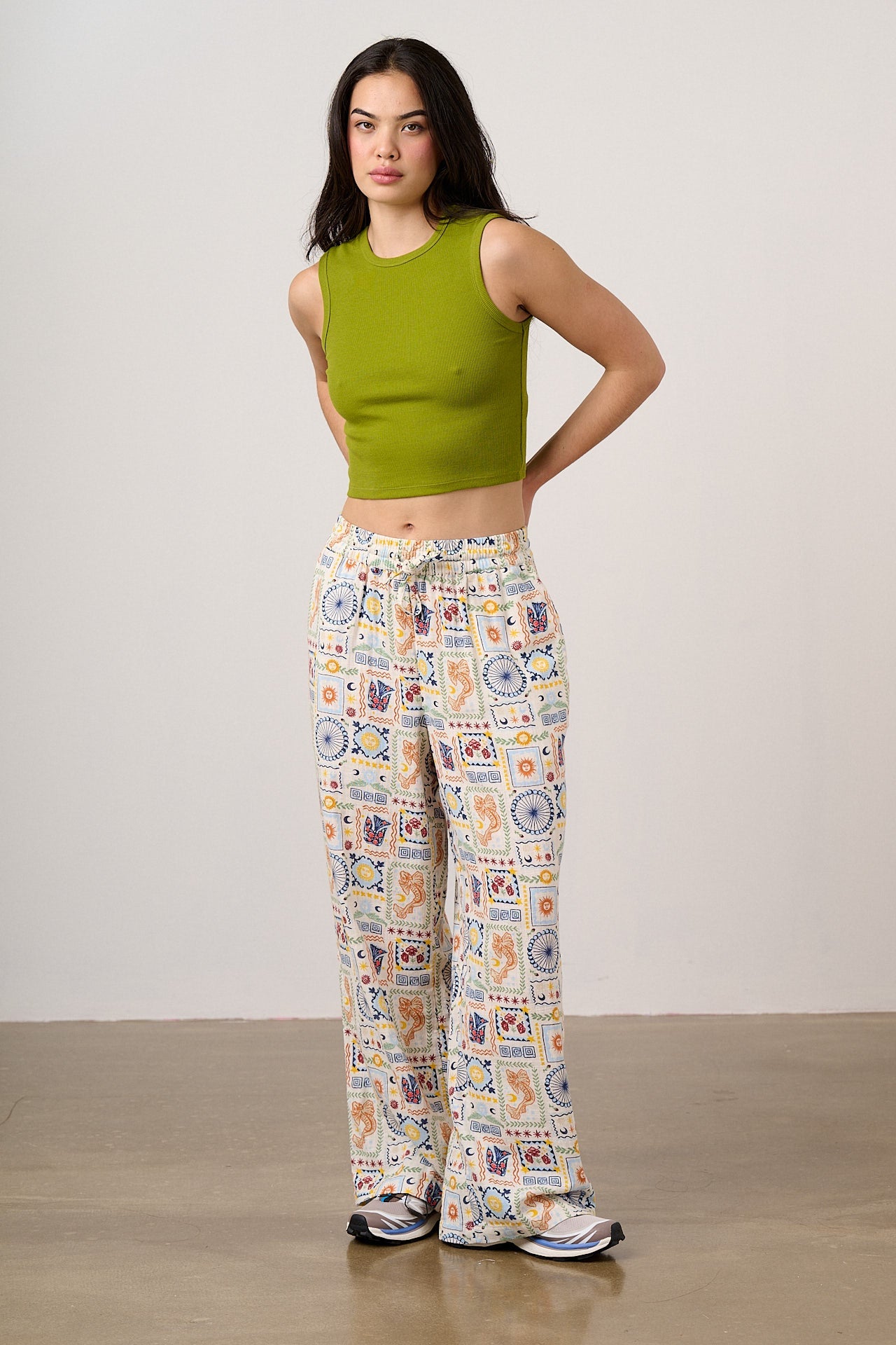 Norris - Cotton Trousers in Ecru Cosmic Folk Tile