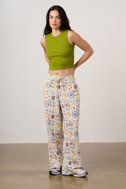 Norris - Cotton Trousers in Ecru Cosmic Folk Tile