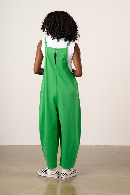 Oaxaca - Cotton Jersey Barrel Dungarees in Kelly Green