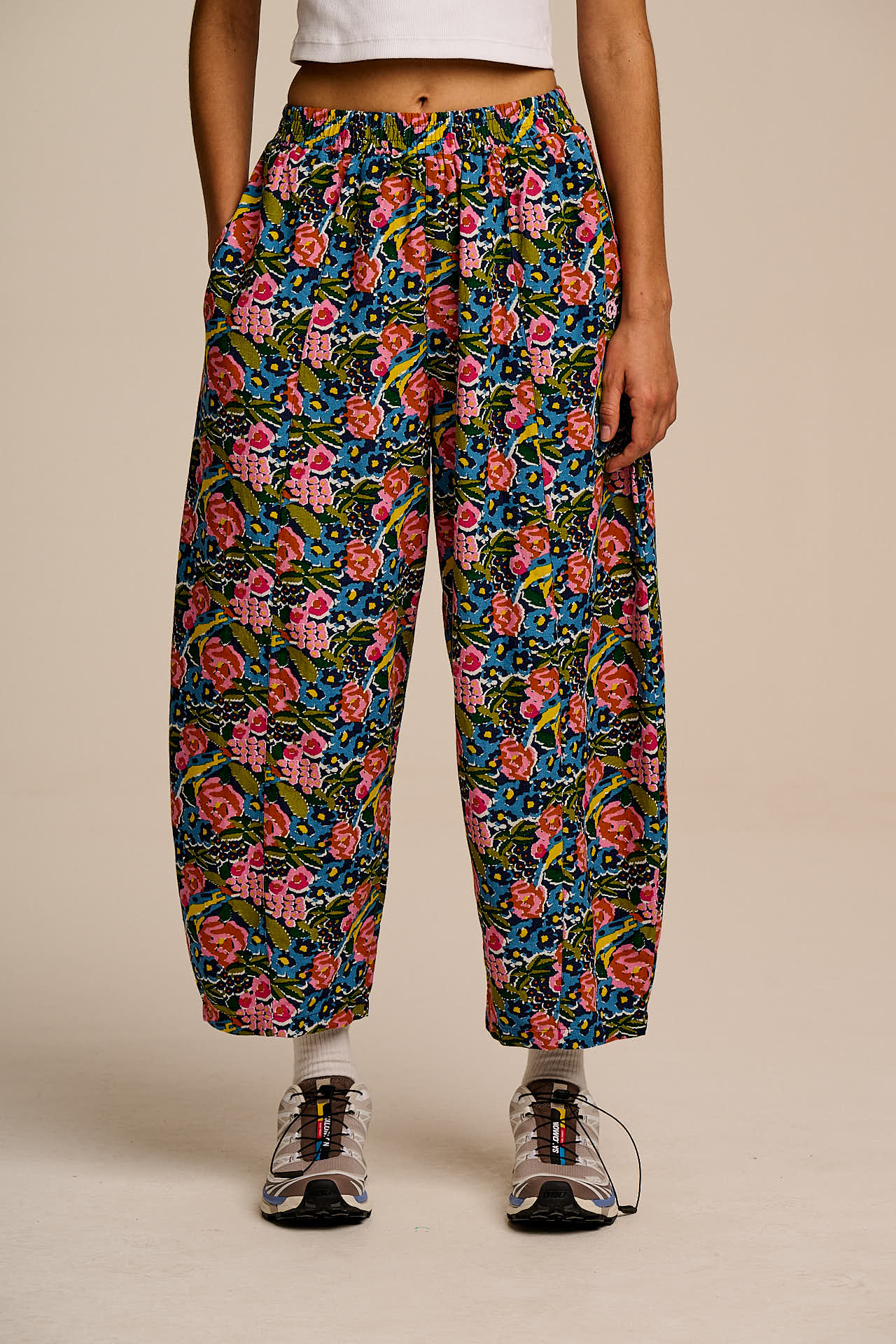 Obregon - Cotton & Viscose Barrel Leg Trousers in Blue Birdie Floral