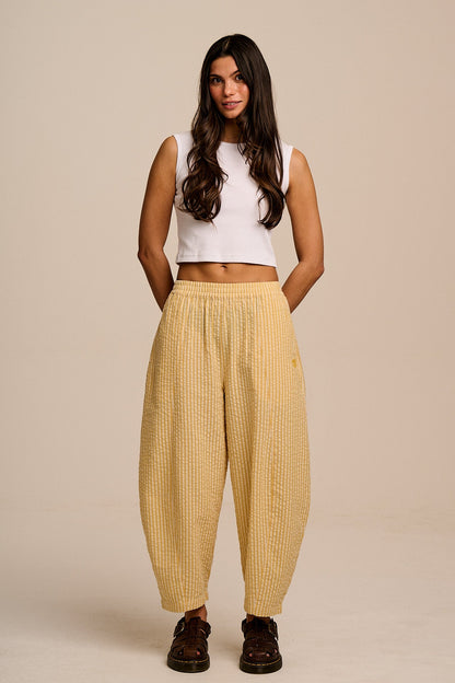 Obregon - Barrel Leg Cotton Trousers in Yellow Stripe