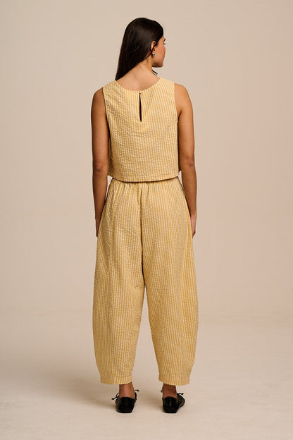 Obregon - Barrel Leg Cotton Trousers in Yellow Stripe