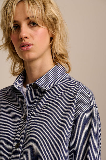 Olly - Cotton Jacket in Navy Stripe