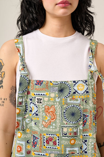 Original - Cotton Dungarees in Green Cosmic Folk