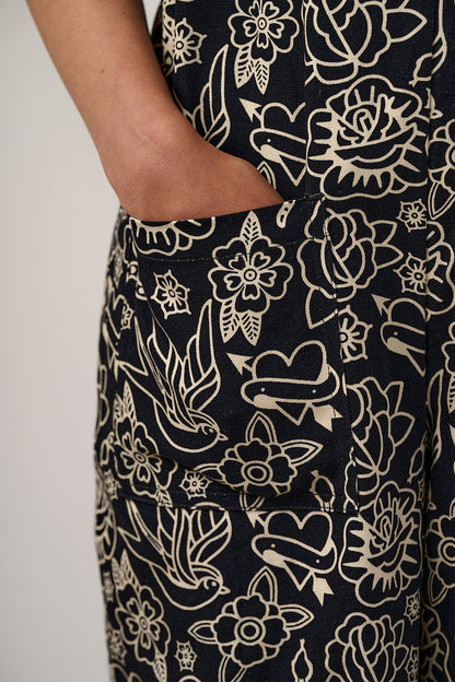 Original - Cotton Dungarees in Black & White Tattoo