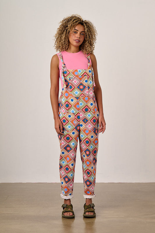 Original - Cotton Dungarees in Pink Celestial Tile Print