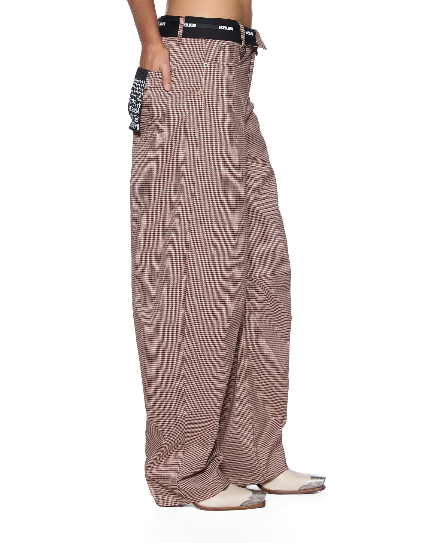BARREL TROUSER FLIP HOUNDSTOOTH