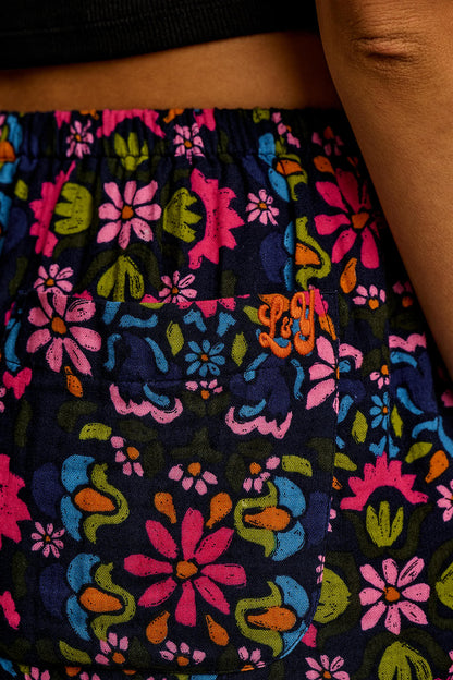 Popan - Cotton Shorts in Artisan Blue Floral