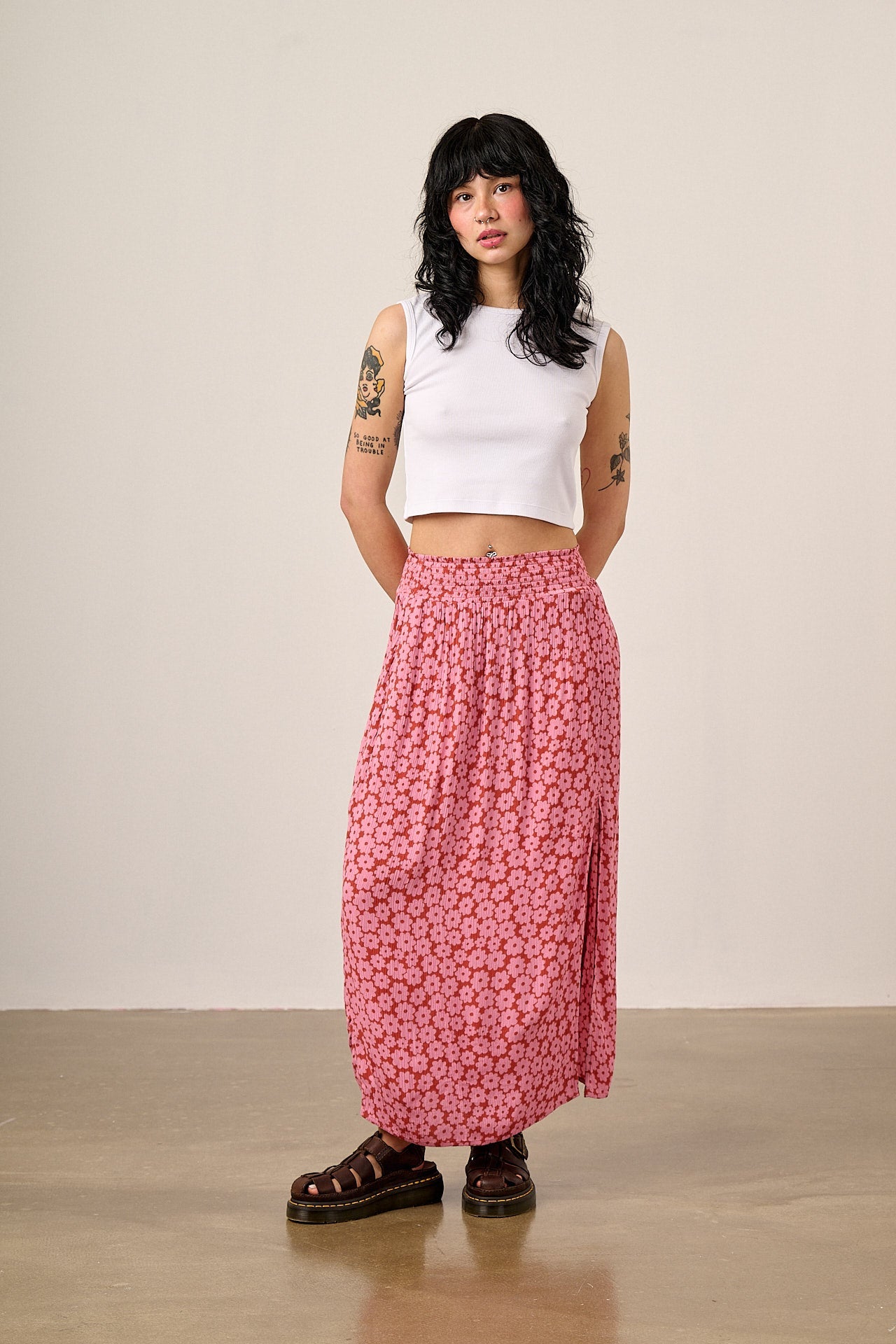 Poppy - Elasticated Waist Skirt in Coastal Flower