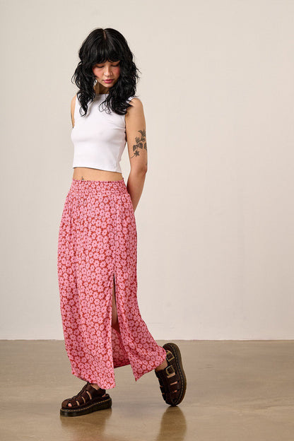 Poppy - Elasticated Waist Skirt in Coastal Flower