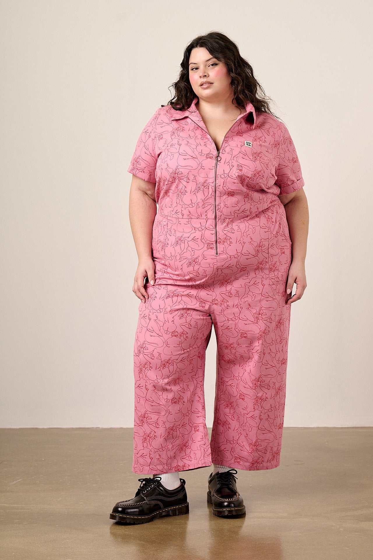 Ragan - Cotton Jumpsuit in Pink Bodies Print