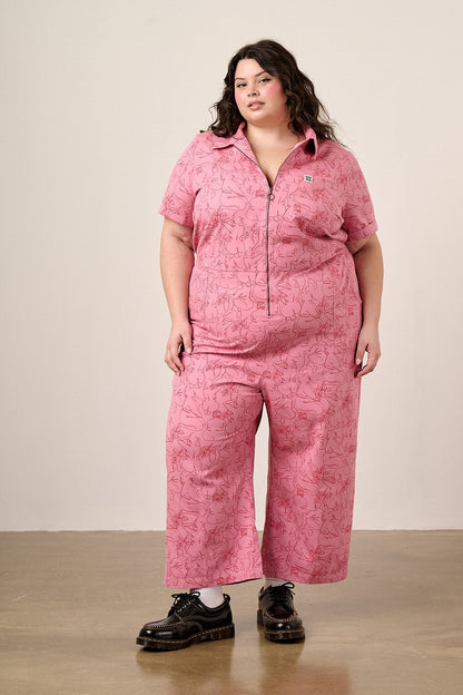 Ragan - Cotton Jumpsuit in Pink Bodies Print