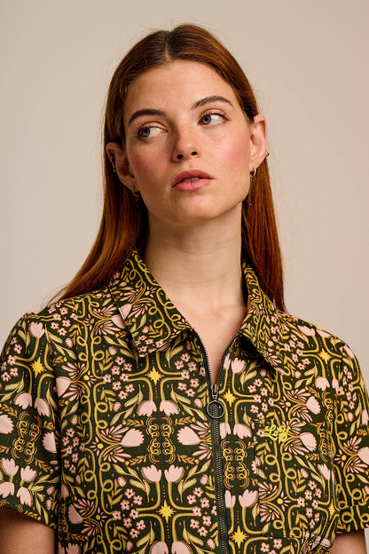L.E Ragan - Cotton Jumpsuit in Graphics and Grain Artist & Yak