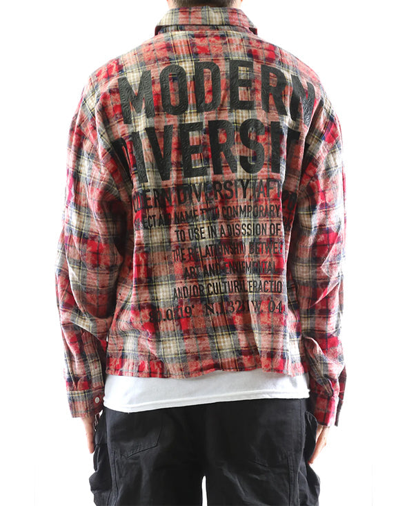 Long Sleeve Washed Flannel Crop Top Button Down Shirt With Rhinestone Embellishments