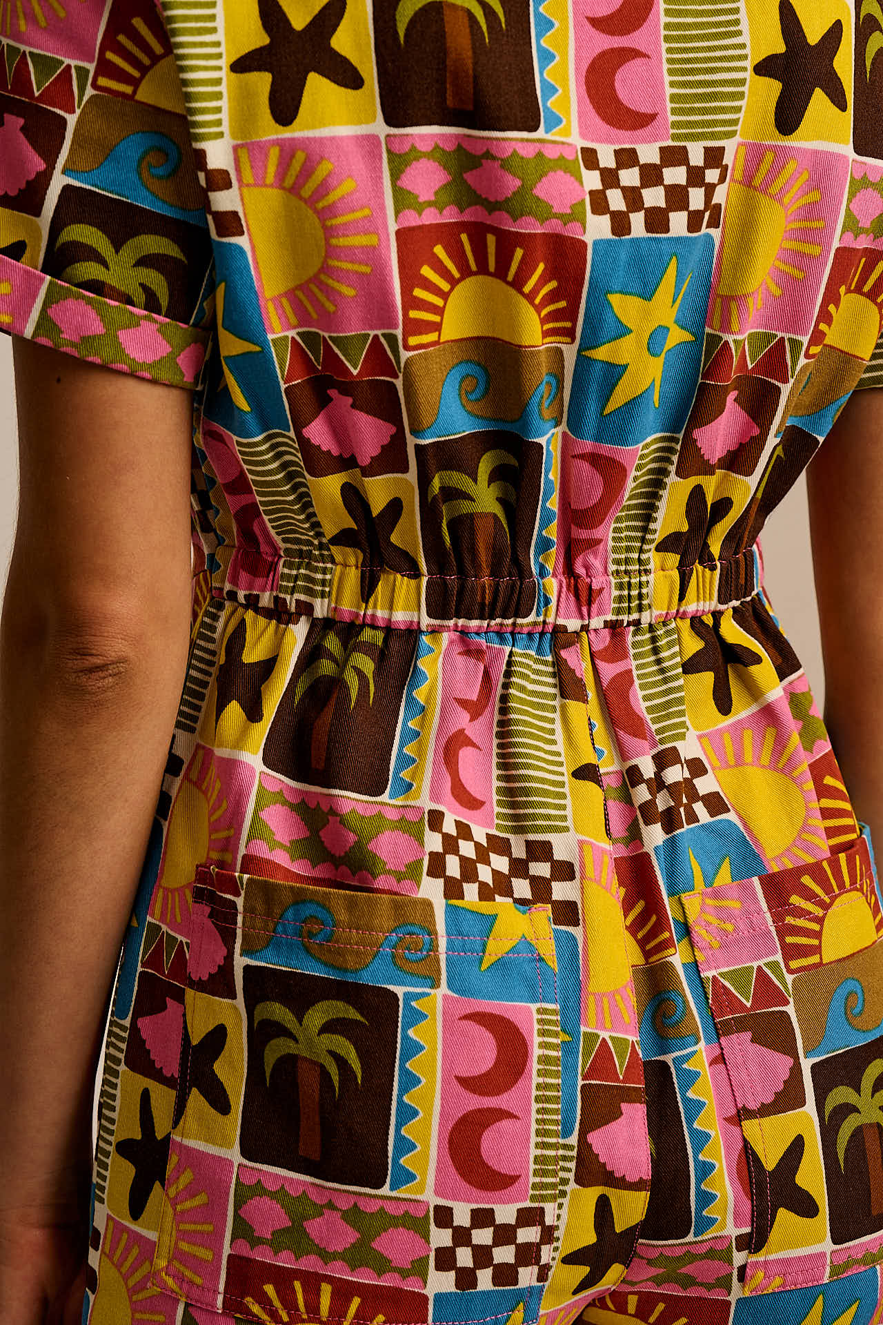 Riley - Cotton Playsuit in Multi Coastal Tile