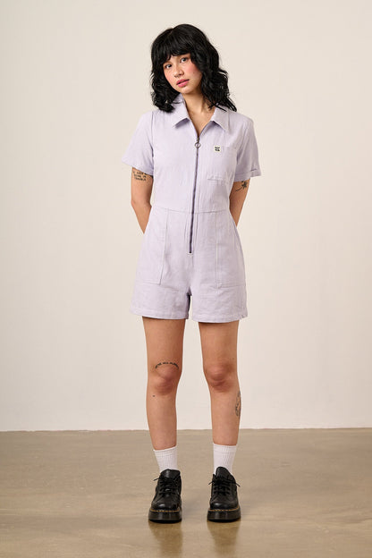 Riley - Cotton Playsuit in Lilac Hickory Stripe