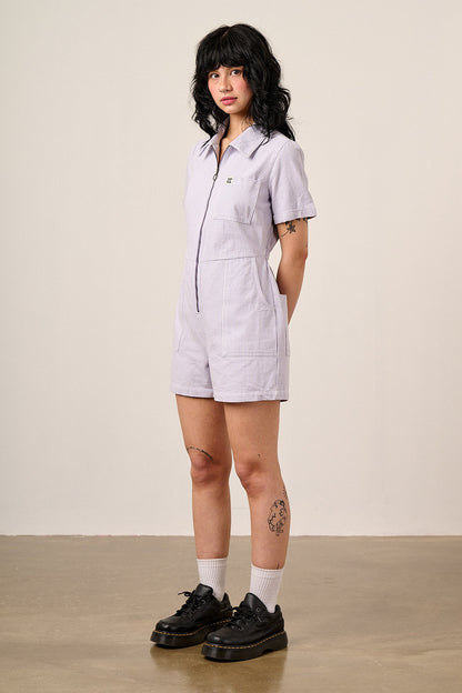 Riley - Cotton Playsuit in Lilac Hickory Stripe