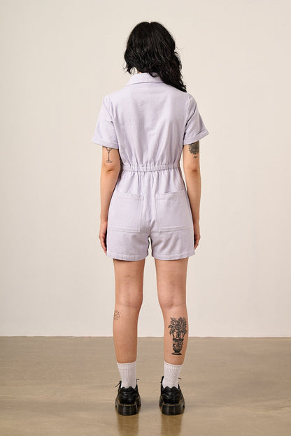 Riley - Cotton Playsuit in Lilac Hickory Stripe