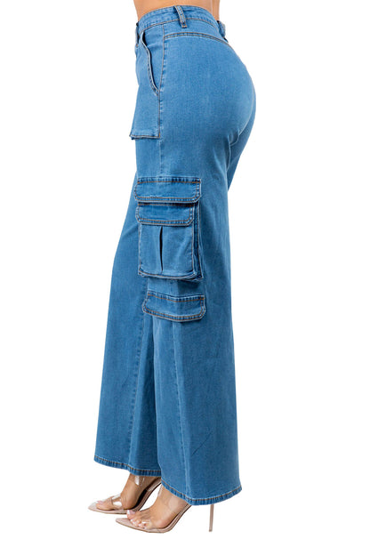 Women's Essential High Rise Wide Fit Cargo Denim Jeans