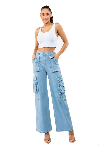 Women's Essential High Rise Wide Fit Cargo Denim Jeans