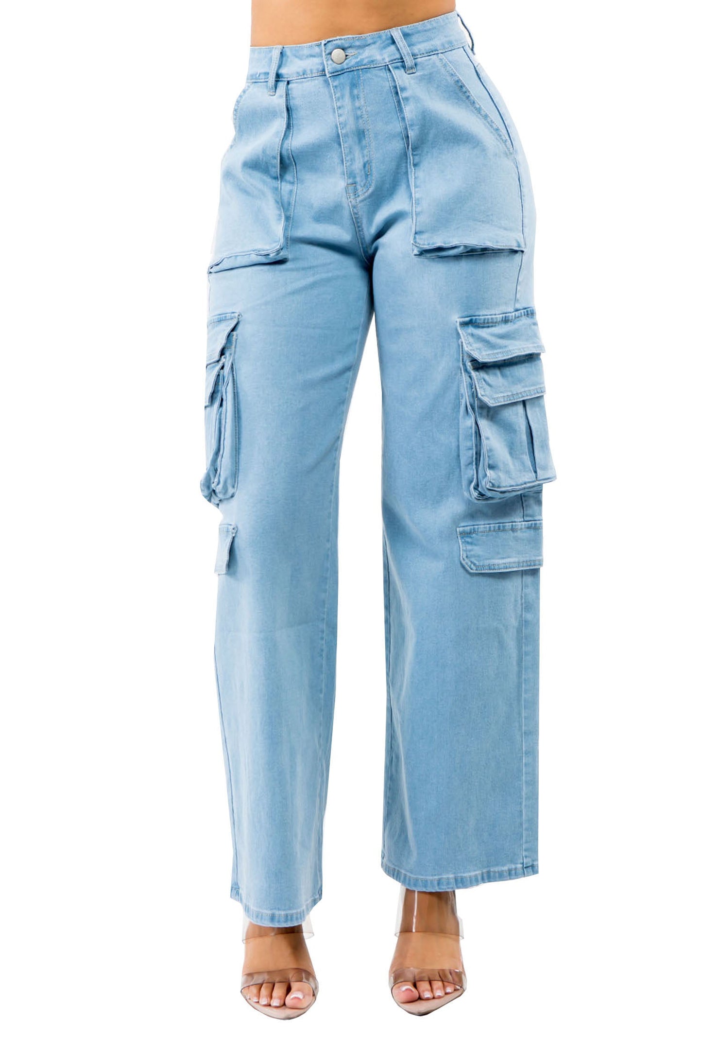 Women's Essential High Rise Wide Fit Cargo Denim Jeans