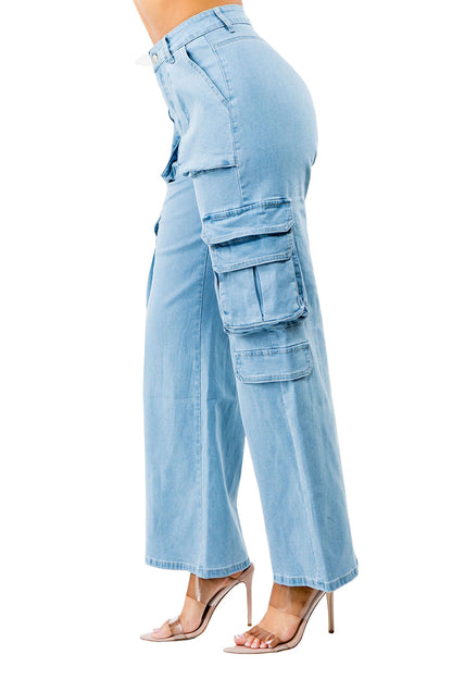 Women's Essential High Rise Wide Fit Cargo Denim Jeans
