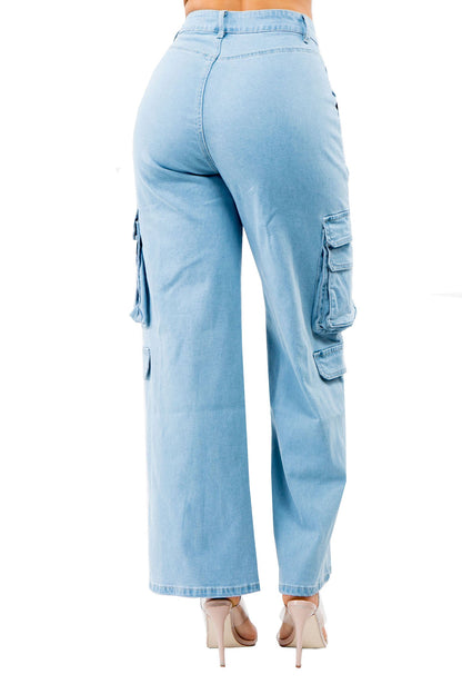 Women's Essential High Rise Wide Fit Cargo Denim Jeans