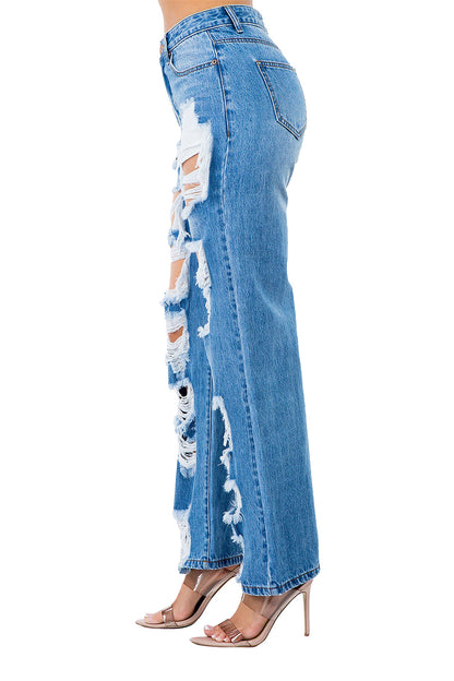 Women's High Distressed Wide Fit Denim Jeans