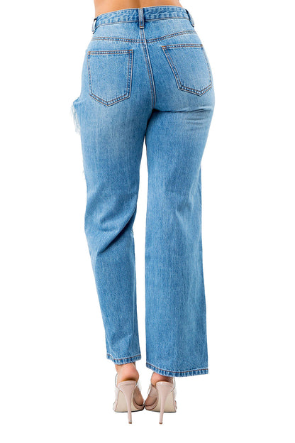 Women's High Distressed Wide Fit Denim Jeans