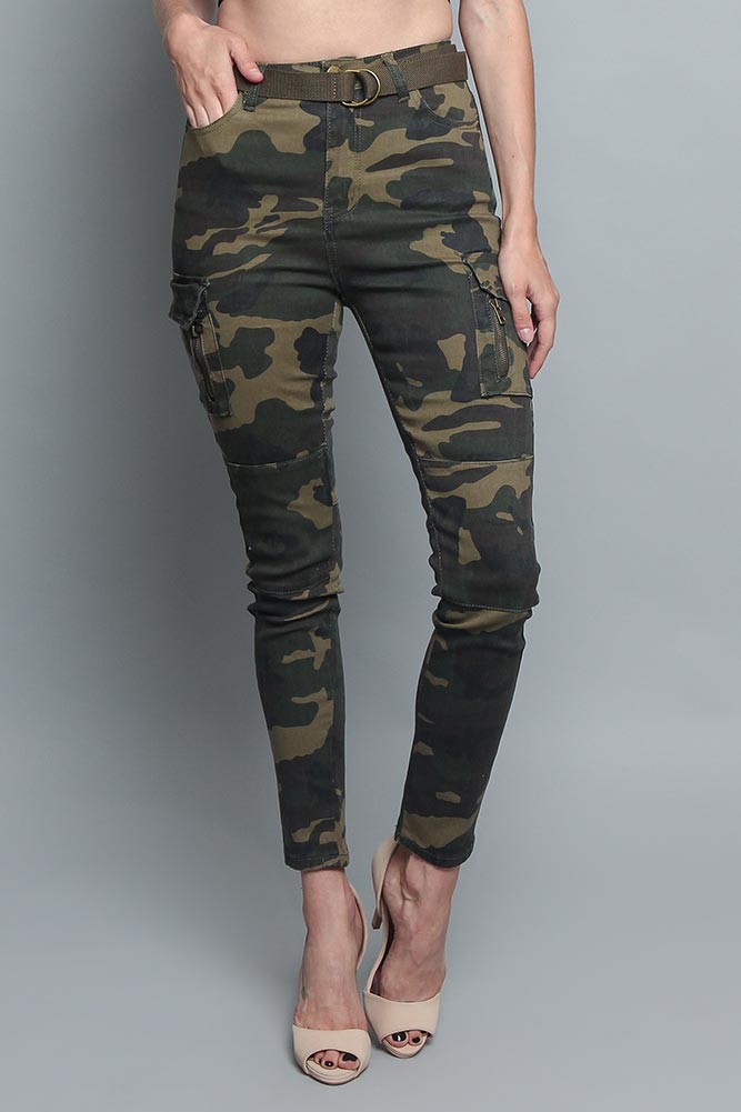 Women's Cargo Color Camo Skinny Pants
