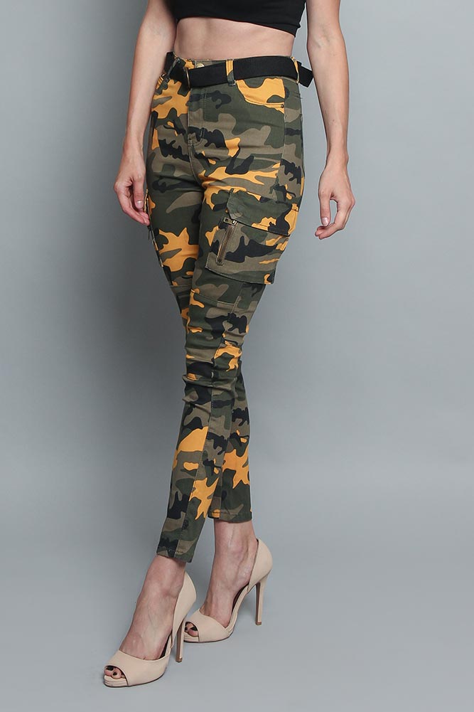 Women's Cargo Color Camo Skinny Pants