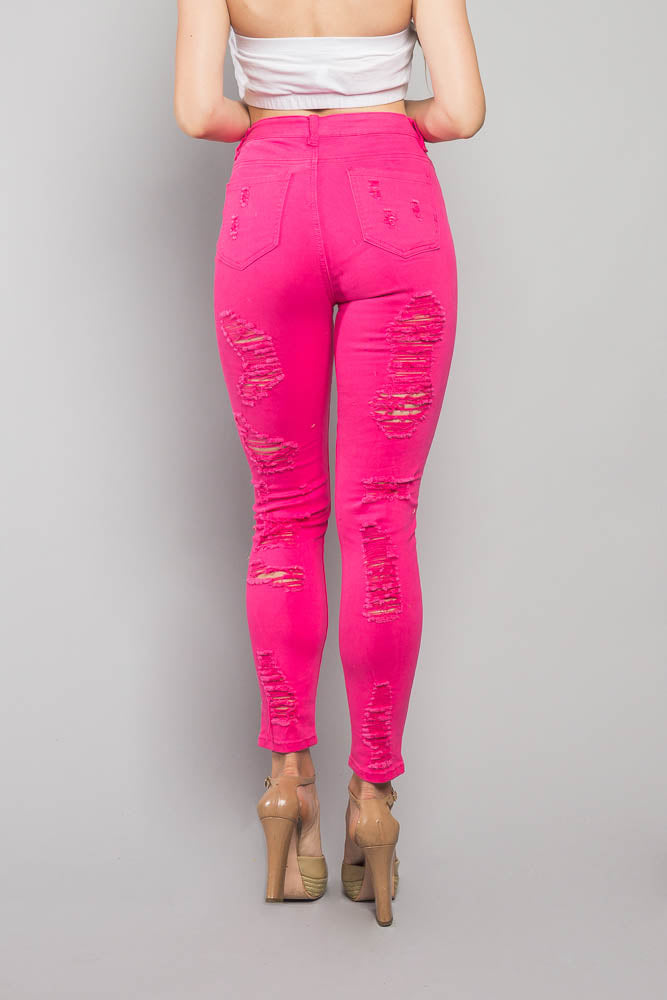 Neon Double Distressed Skinny Jeans