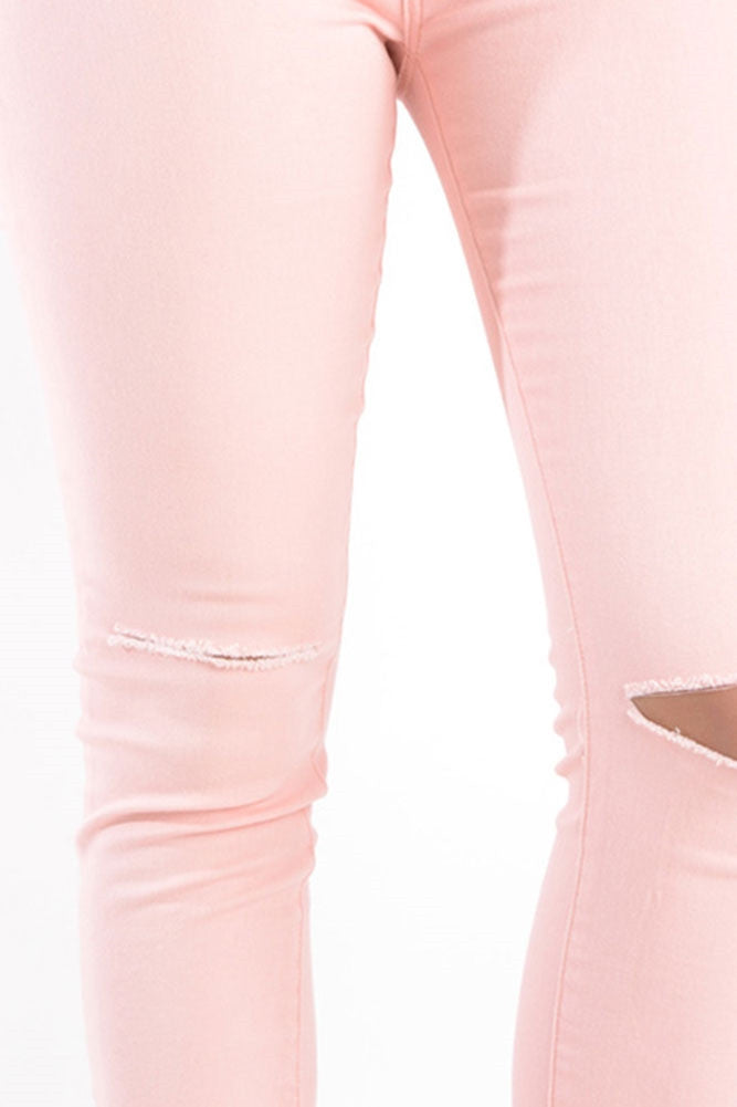 High Waisted Colored Ripped Skinny Pants