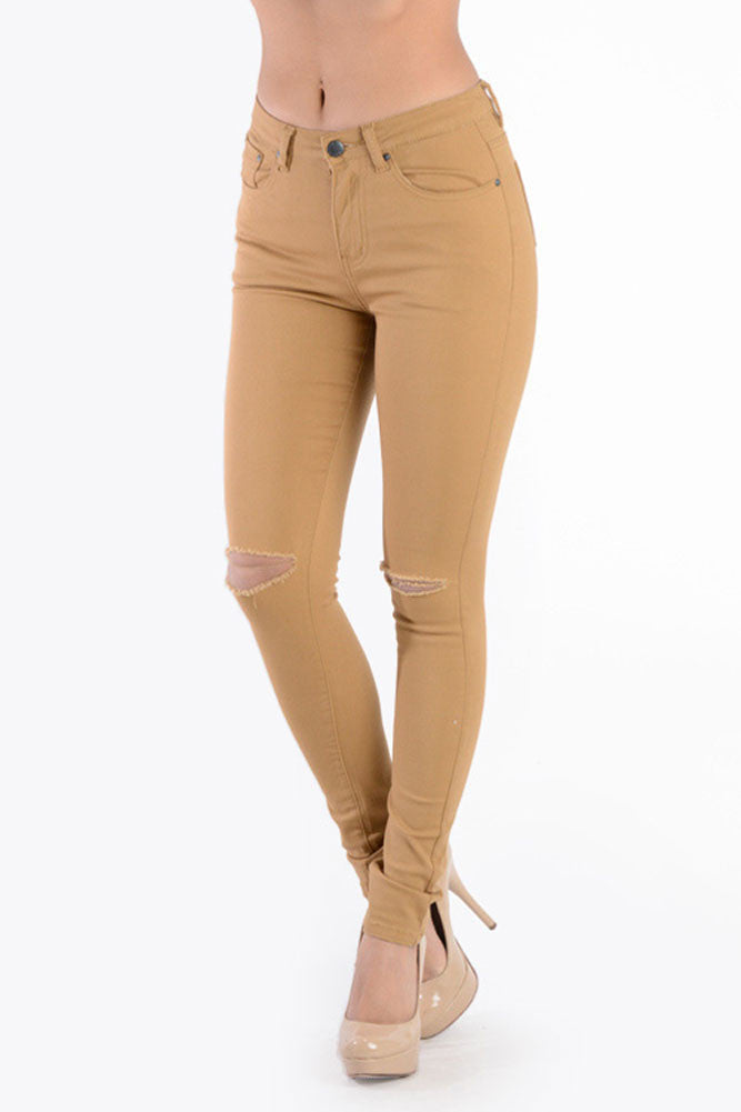 High Waisted Colored Ripped Skinny Pants