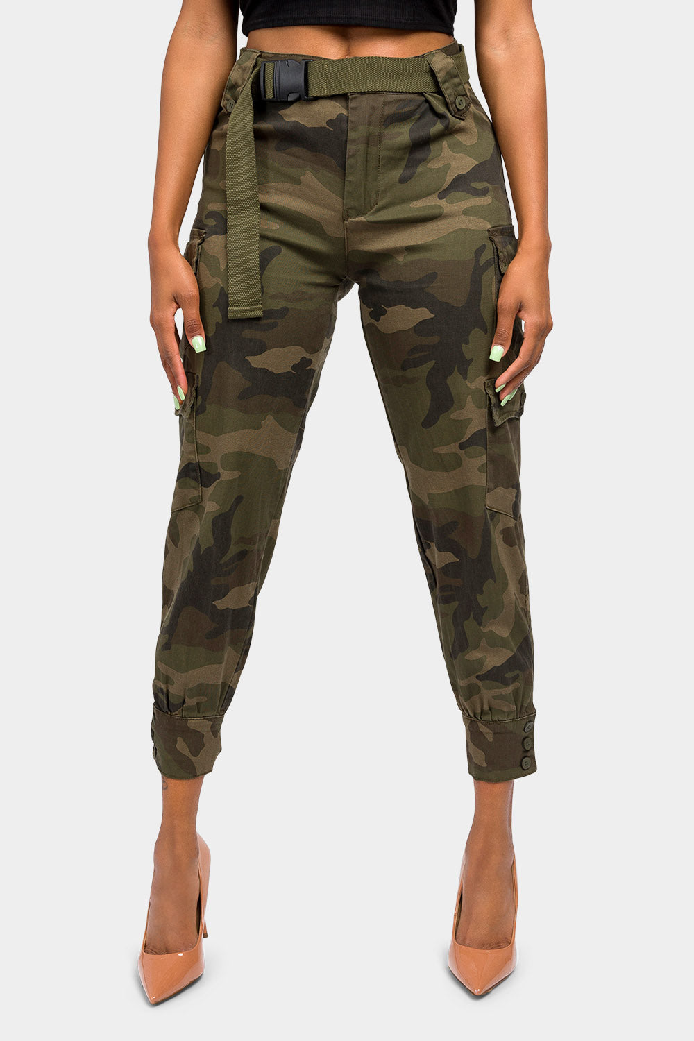 High Waist Cargo Pants with Belt