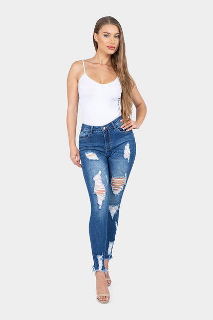 Distressed High Rise Skinny Jeans