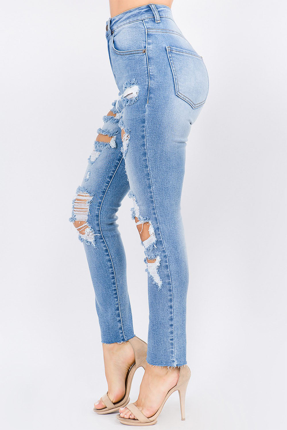 Women's High Rise Distressed Washed Out Denim Skinny Jeans