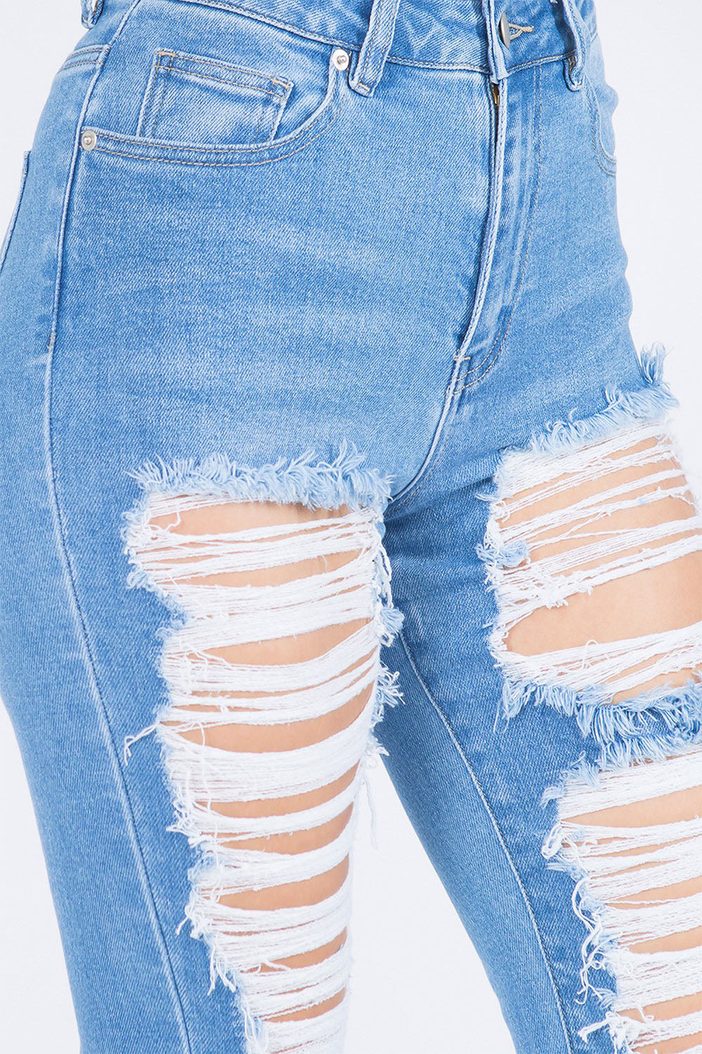 Women's High Rise Heavy Distressing Washed Out Denim Skinny Jeans