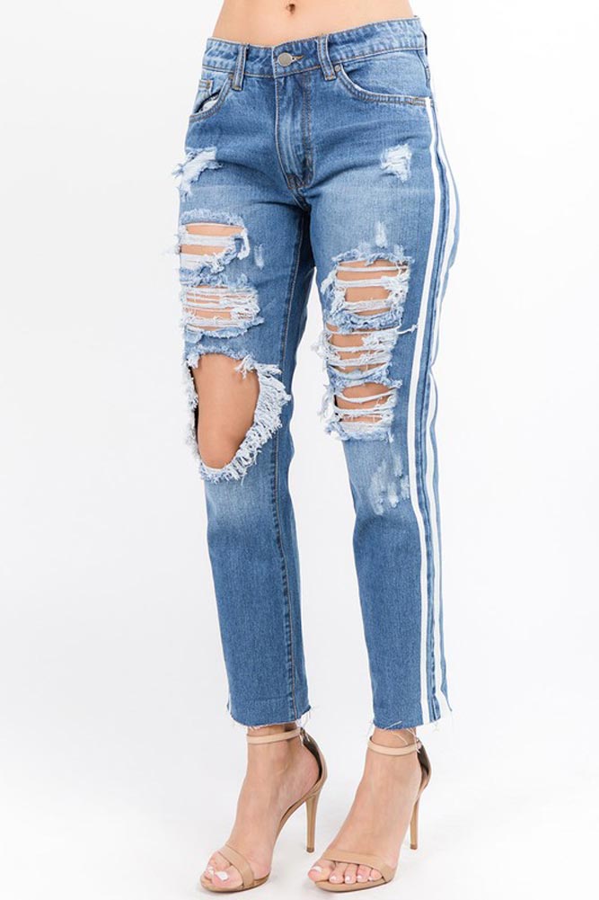 Distressed Two Striped Jeans