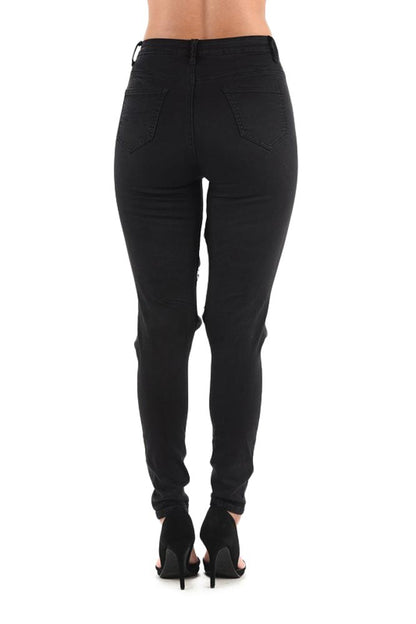 Women's High Rise Destroyed Twill Denim Jeans