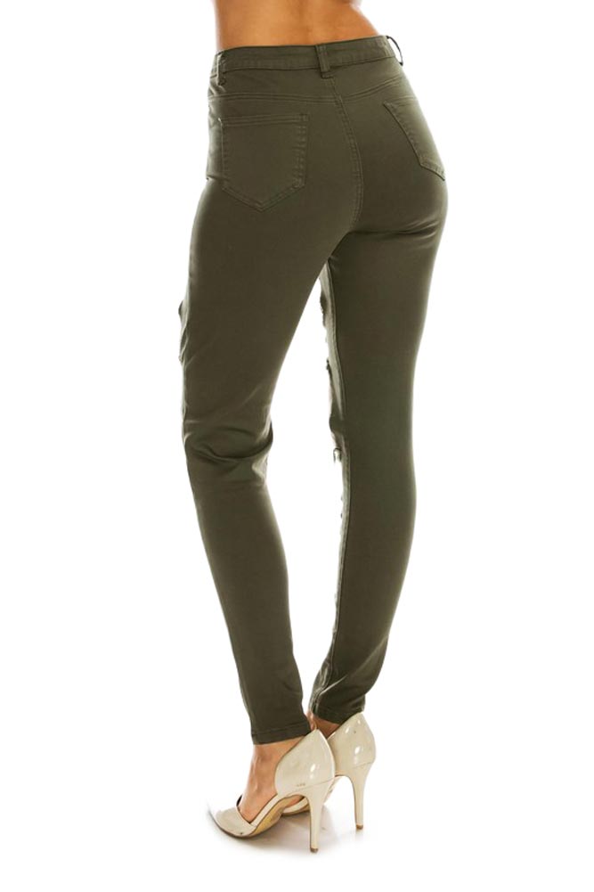 Women's High Rise Destroyed Twill Denim Jeans