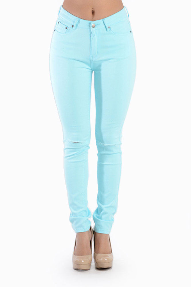High Waisted Colored Ripped Skinny Pants