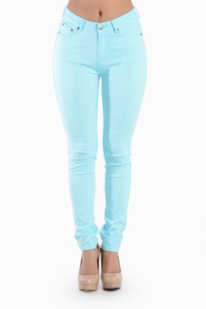 High Waisted Colored Ripped Skinny Pants