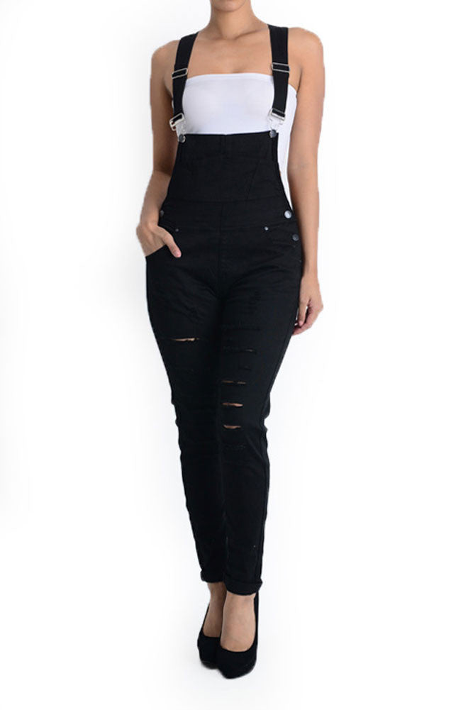 Women's Ripped Skinny Overalls
