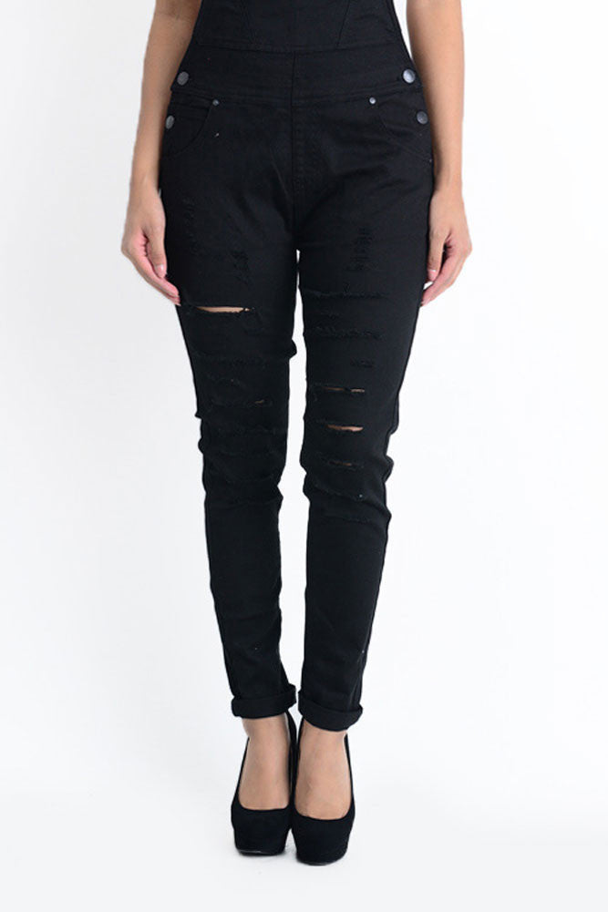 Women's Ripped Skinny Overalls