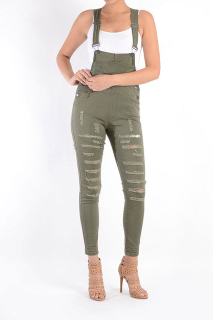 Women's Ripped Skinny Overalls