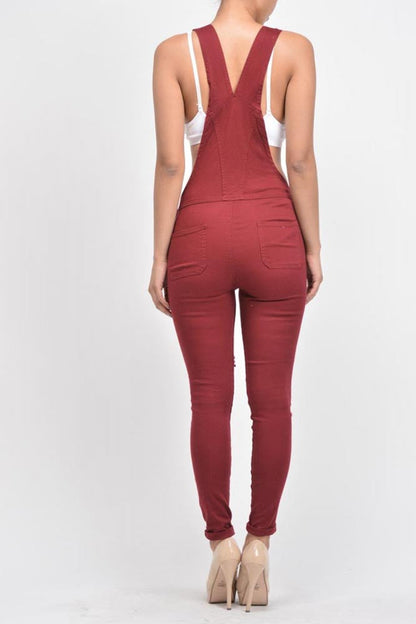 Women's Destroyed Skinny Overalls
