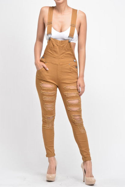 Women's Destroyed Skinny Overalls